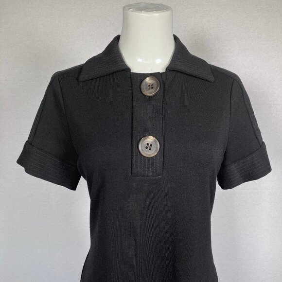 CHICOS Short Sleeve Button Detail Vintage Look Shirt Dress Size 0 Black - Picture 4 of 13